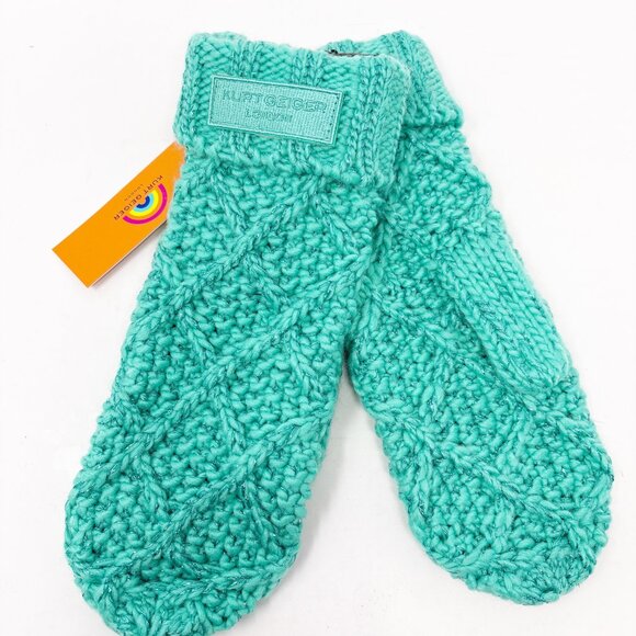 Kurt Geiger London Green Metallic Cable Knit Mittens - Picture 2 of 6